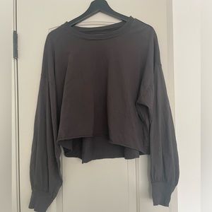 We The Free Grey Cropped Long Sleeve Top Free People
